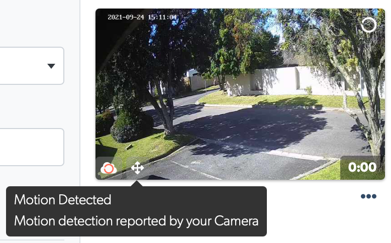 TetherX Events page showing Motion Detected event