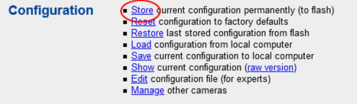 Store configuration permanently