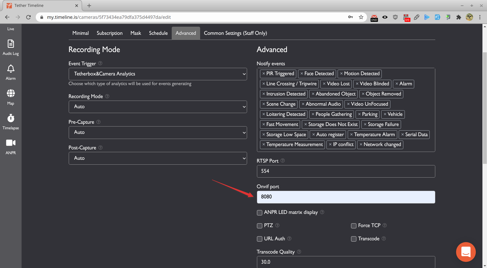 Set ONVIF port to 8080