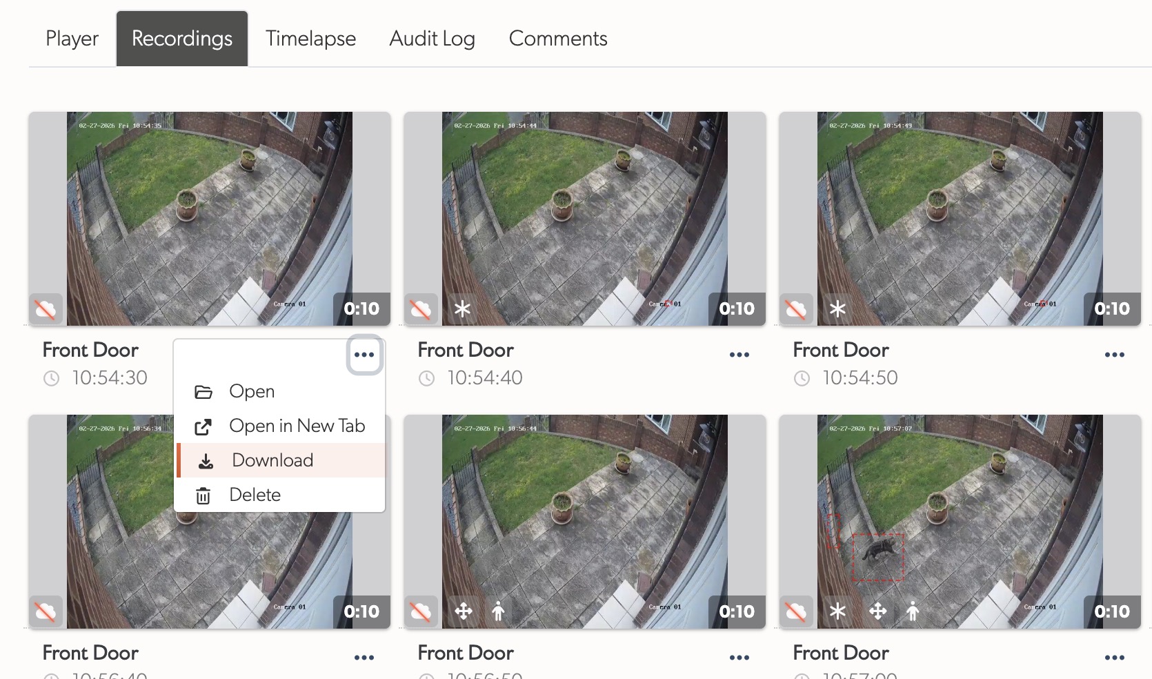 Recording download context menu