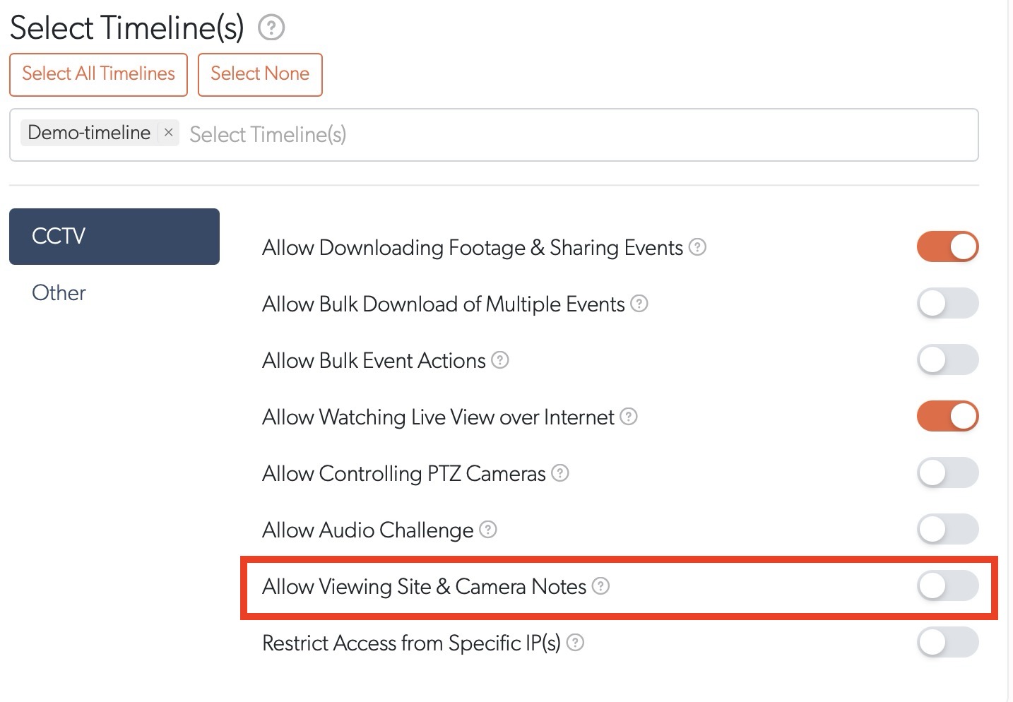 Site notes permission toggle in user permissions